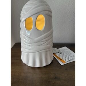 NEW GOBLIN & GHOUL Ceramic Mummy Ghost 8.5" Light‎ Up Halloween Decor